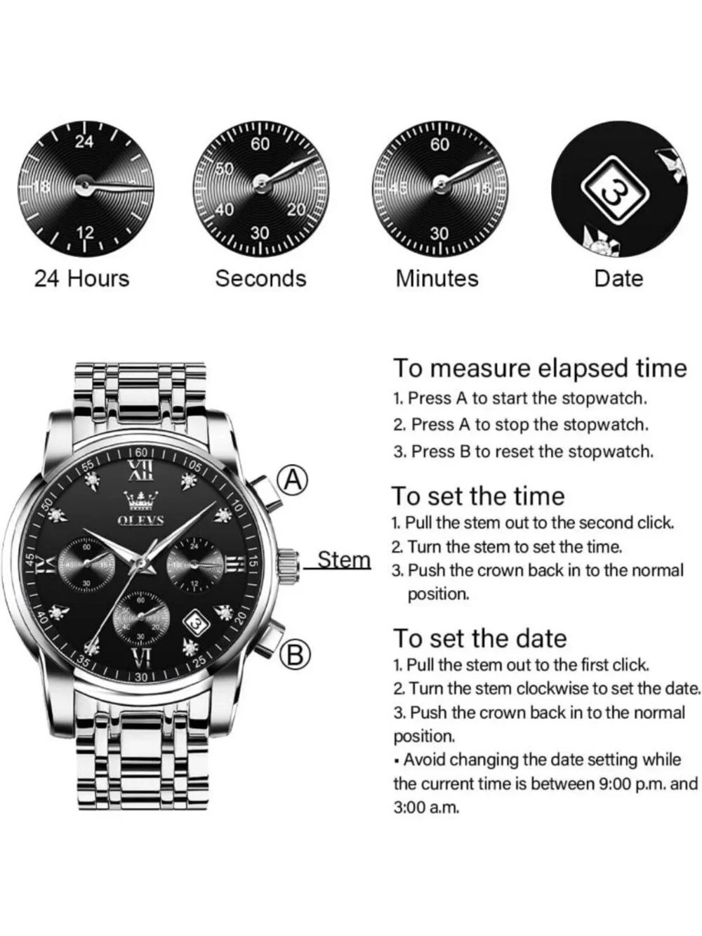 Stylish Men's Chronograph Watch - Big Face Gold & Silver, Waterproof Analog